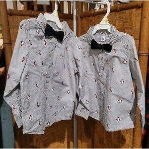 NEW Brother Set Penguin Holiday Christmas Boys Bow Tie Dress Shirt 2T & 4T Lot